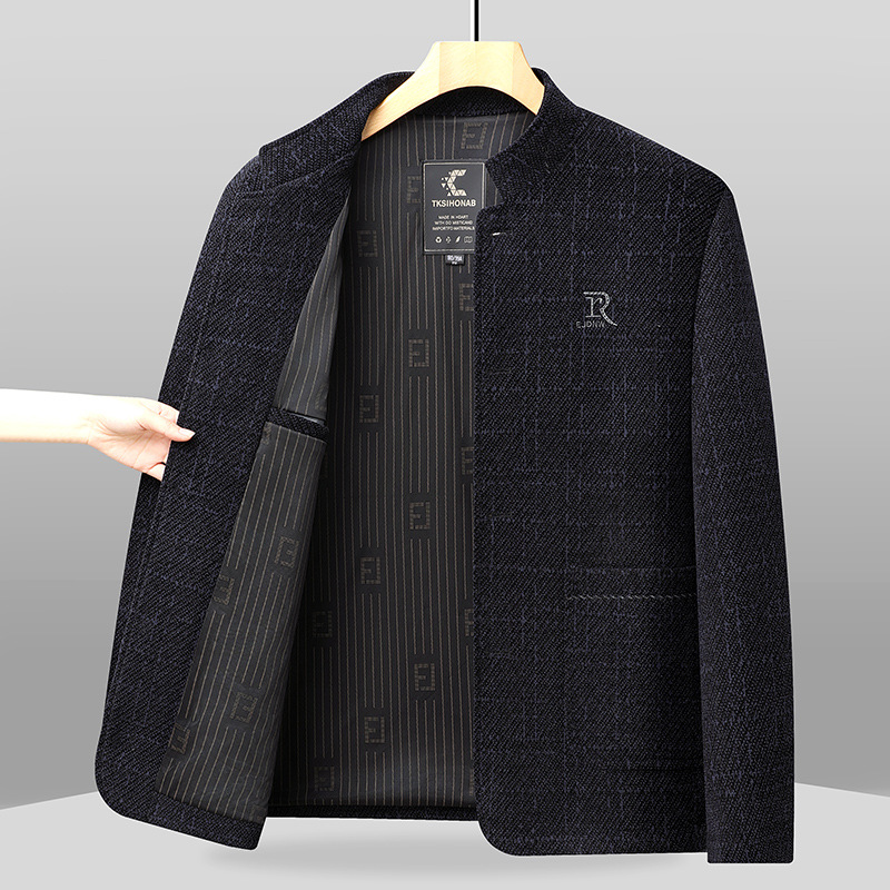 Venta al por mayor primavera y otoño hombres de mediana edad y ancianos ropa fina para papá chaqueta de chenilla casual con cuello alto chaqueta botones de negocios