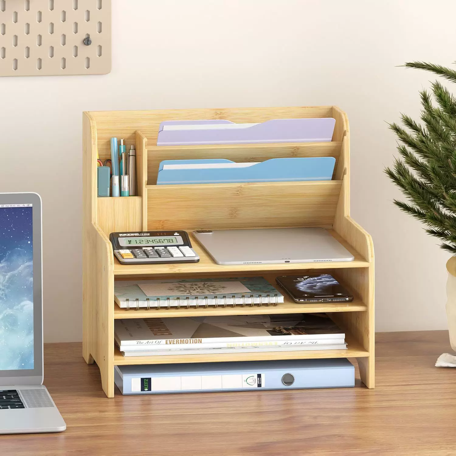 木制收纳架木质桌面置物架带抽屉文件夹收纳盒置物架a4纸整理架