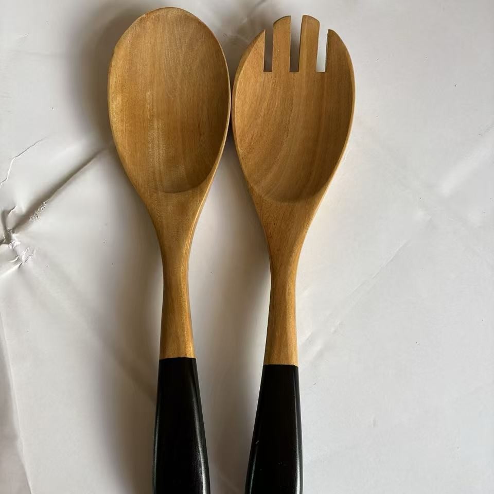 30CM 블랙 핸들 샐러드 스푼과 포크 세트