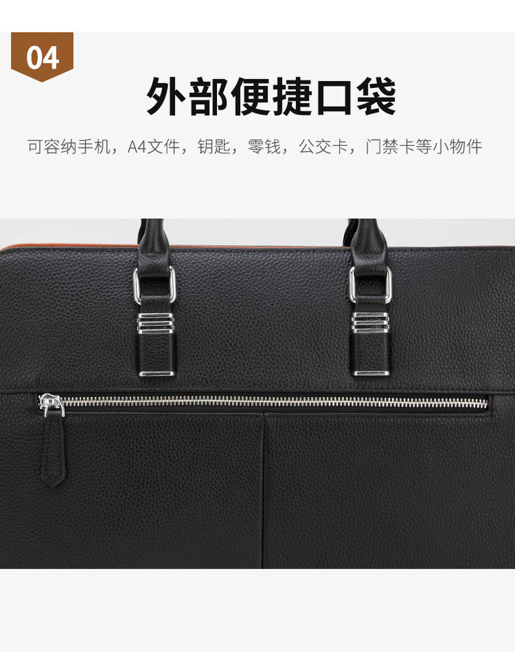 Túi xách nam da bò thật dạng cặp tài liệu công sở đựng laptop 14 inch, túi đeo vai tiện dụng — màu đen chi tiết 7