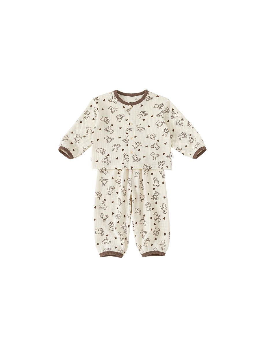 Babycity niños pijamas traje niños y niñas waffle cuello redondo cardigan ropa para el hogar conjunto de dos piezas CT24028