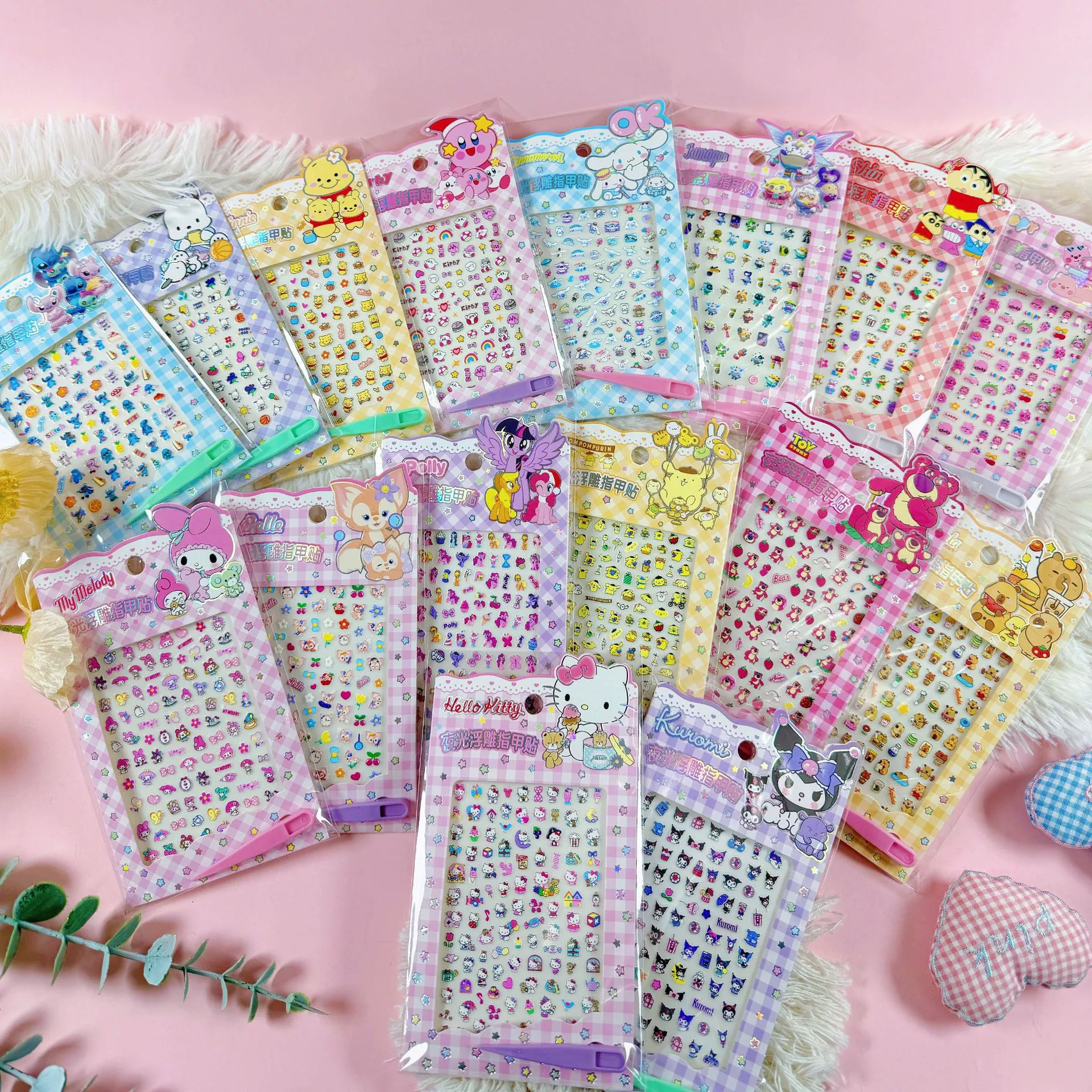 3D рельефный детский мультфильм Sanrio Culomi водонепроницаемый наклейка для ногтей Hello Kitty светящийся девушка наклейка для ногтей