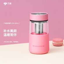 万象单层玻璃杯高颜值可爱型花茶水杯便携大肚杯带杯套U164 300ML