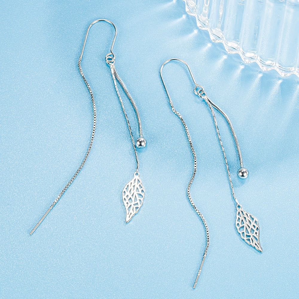 Personalized hollow leaf ear hook female simple temperament long Liu Su ear wire