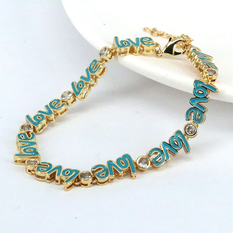 Mode Lettre Le Cuivre Vernis Au Four Zircon Bracelets display picture 4