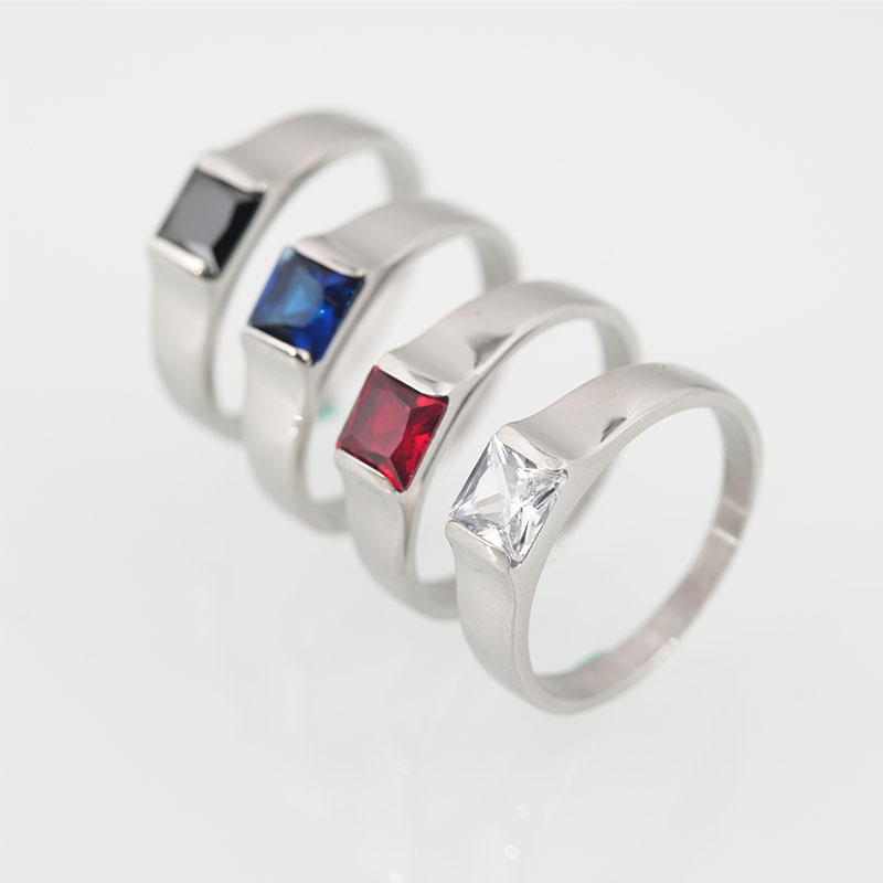 European and American Amazon Foreign Trade Fashion Stainless Steel Couple Diamond Ring Boys Gem Ring Women's Ring Brushed Inner Ring