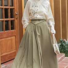 新中式交领衬衫女汉服改良日常通勤长袖刺绣半身长裙汉元素套装