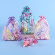 亚马逊爆款烫金纱袋 圣诞透明束口网纱袋首饰包装袋礼品喜糖袋