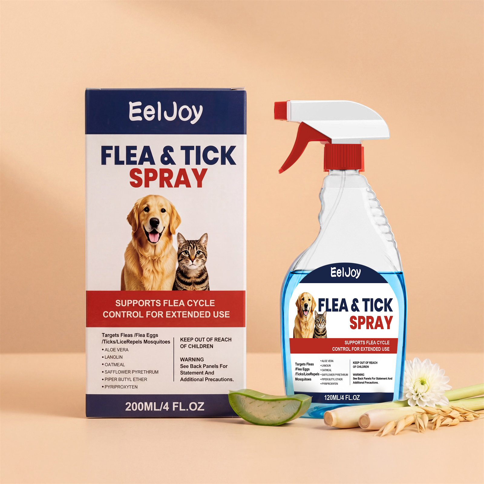 Eeljoy Pet Flea and Tick Spray Daily Pet Insect Repellent Cleaning Gentle Care Convenient Spray