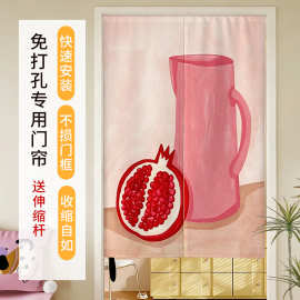 门帘 ins风动漫可爱棉麻布艺隔断帘卧室厨房厕所装饰遮挡帘半截帘