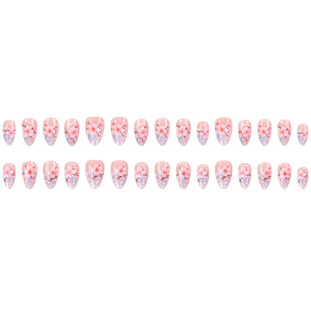 Japón 3D flor de cerezo estereoscópica desgaste de uñas verano hielo transparente azul rosa manicure comercio exterior 30 piezas blanqueamiento manicure falsas lotes mixtos image 6