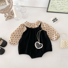 点兮婴儿春装新生儿衣服女宝宝洋气波点衬衫外出包屁衣两件套春秋