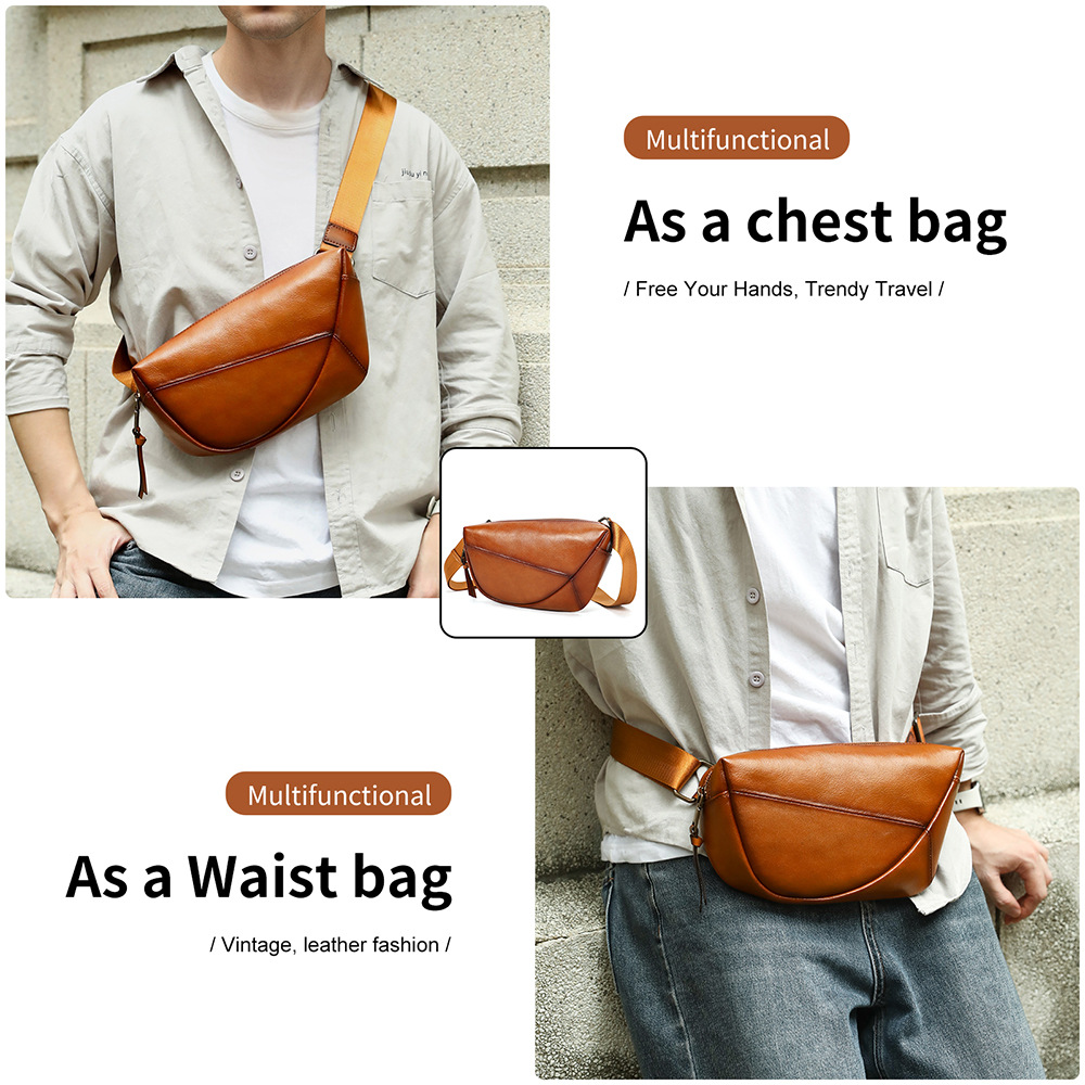 Túi đeo chéo nam da bò vintage phong cách saddle bag nhỏ gọn — Đen, Nâu cà phê xước, Cà phê, Nâu đậm