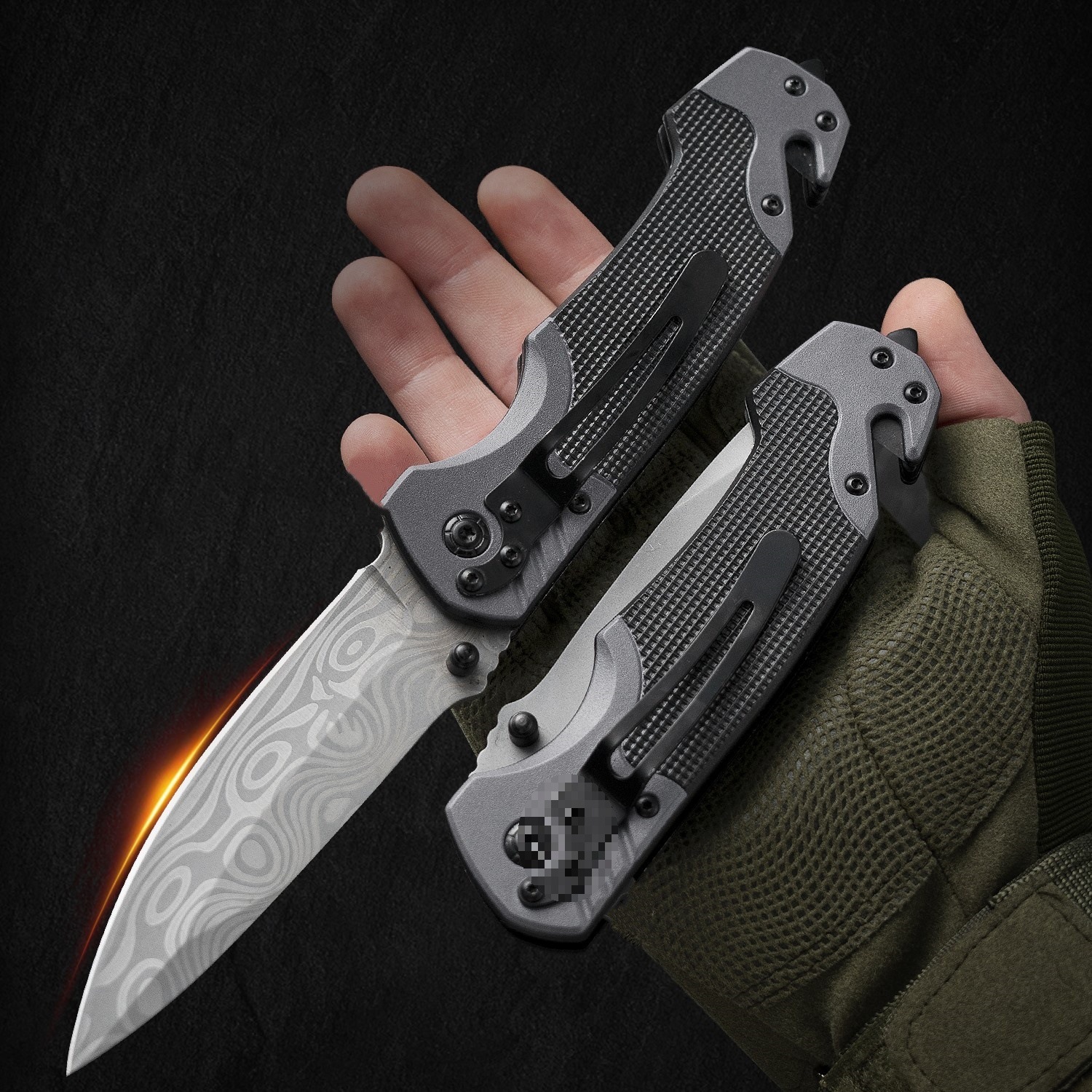 小刀防身便携水果刀大马士革纹高硬度折刀露营装备多功能刀折叠刀