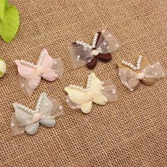 新しいガーゼリボン蝶結び手縫いパールDIY子供靴下帽子バッグヘアピン衣類装飾アクセサリー