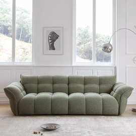法式奶油风复古绿布艺直排多人沙发现代轻奢网红客厅花瓣百合沙发