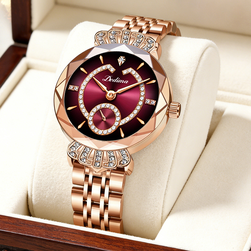 2026 Fashionable Women's Crown Diamond-Encrusted Watch with Solid Steel Band, Butterfly Clasp, Waterproof, Cross-Border Live Broadcast Best-Selling Model