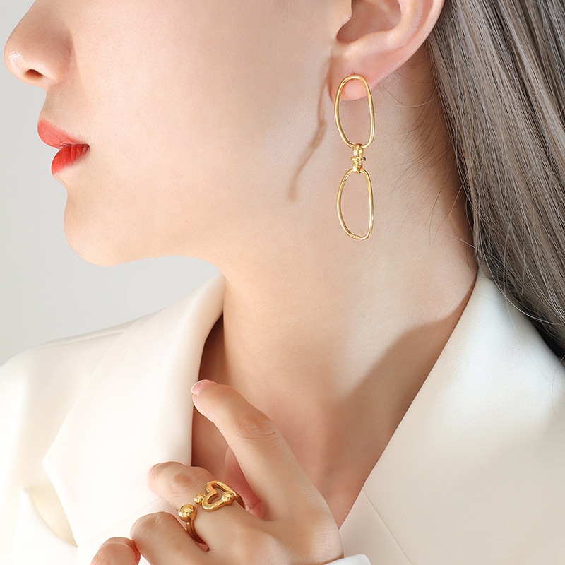 Francés ins estilo oval arco hebilla collar Titanium acero 18K oro pulsera pendientes joyería traje niñas regalo