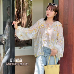 k3121韩版胖mm印花刺绣衬衫大码女装复古V领内搭女士衬衣薄小衫