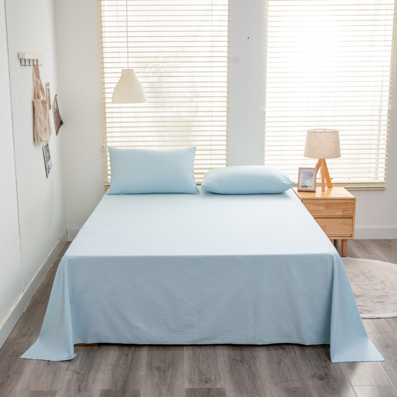 Sábanas de estilo japonés de algodón sólido de color sólido, sábanas de agua de lavado de piel, sábanas de cama de algodón sólido desnudo para dormir se pueden personalizar como una sola pieza de sábanas de grado madre e infante.