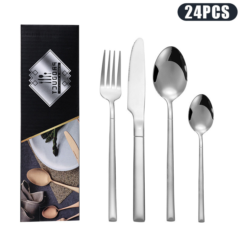 Vajilla de caballero de acero inoxidable de Amazon transfronterizo, bistec occidental, cuchillo, tenedor, cuchara, cuchara de postre, juego de caja de regalo de 24 piezas