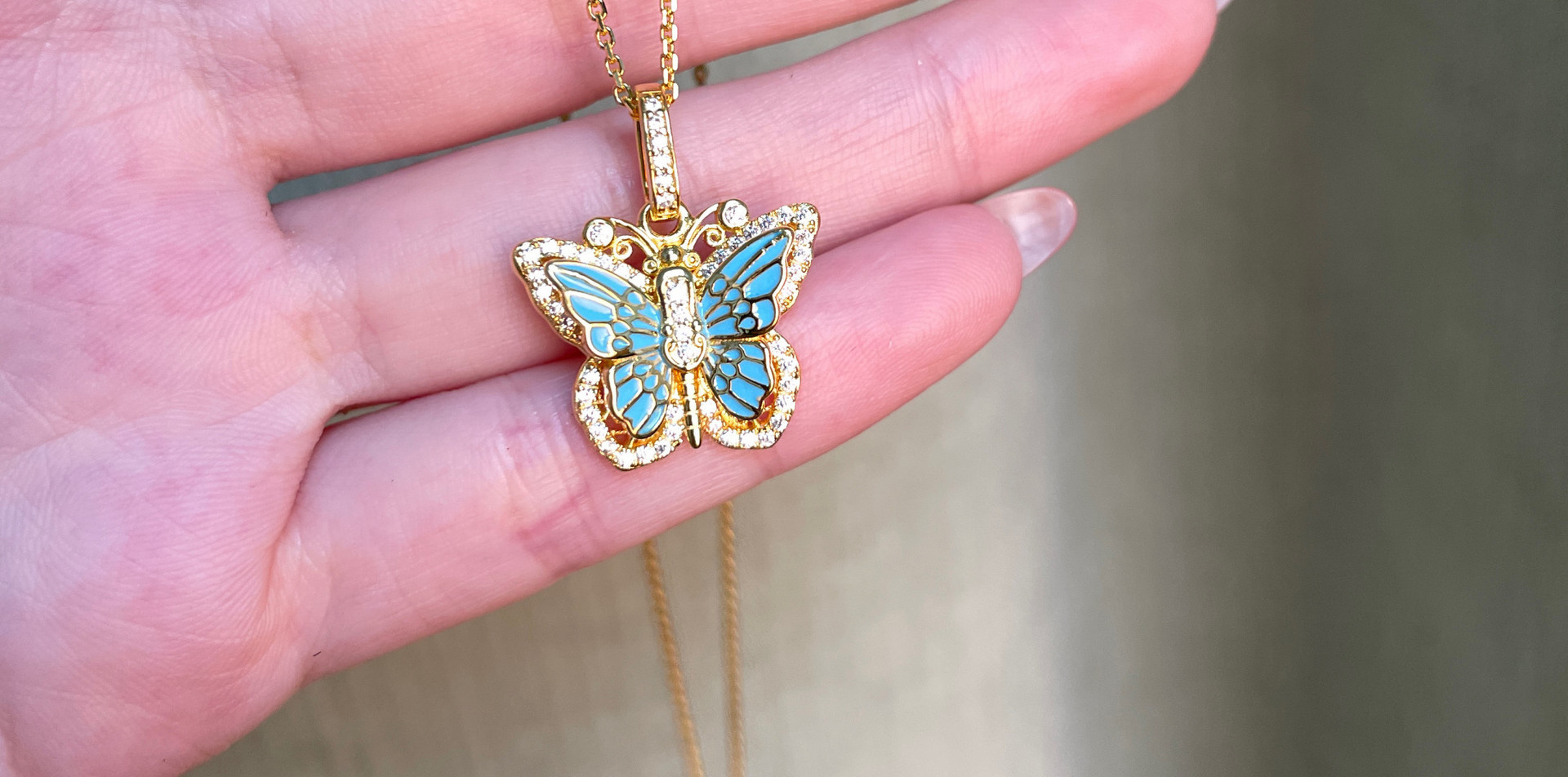 Ciondolo a forma di farfalla in argento sterling S oro antico, smalto viola blu, fatto a mano, seta intarsiata con diamanti, catena per clavicola_voghion.com