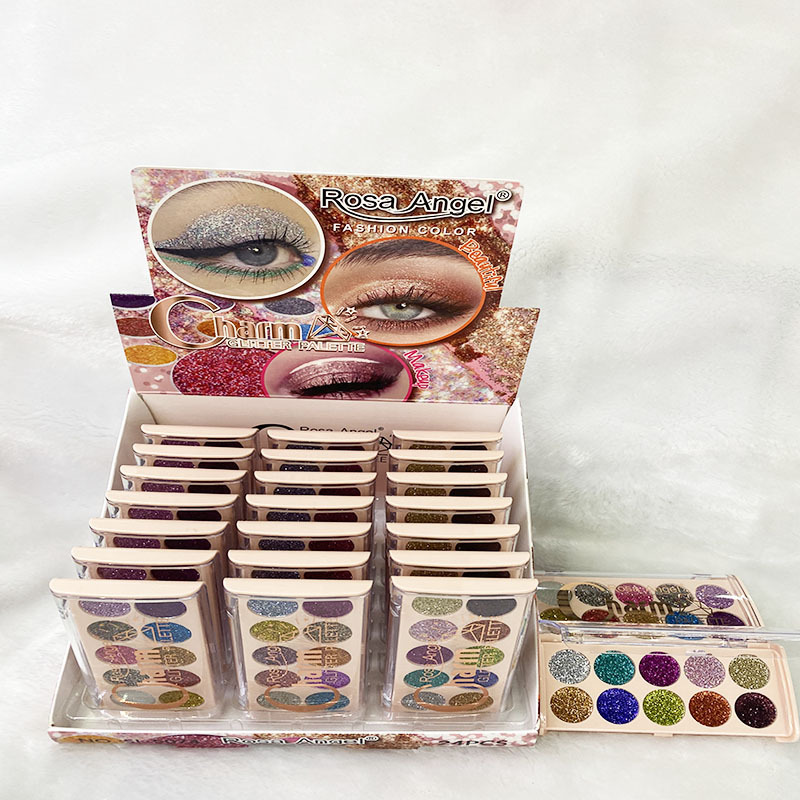 Nuevo Comercio exterior transfronterizo 10 color redondo en forma de corazón brillo fino pieza brillante Placa de sombra de ojos maquillaje sombra de ojos al por mayor