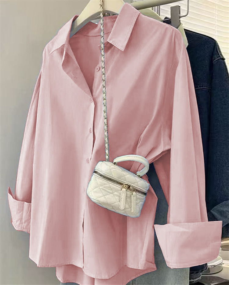 Women's Blue Shirt Elegant New Design Casual Loose Fit Long Sleeved Shirts For Layering Outerwear_ecoleips.com