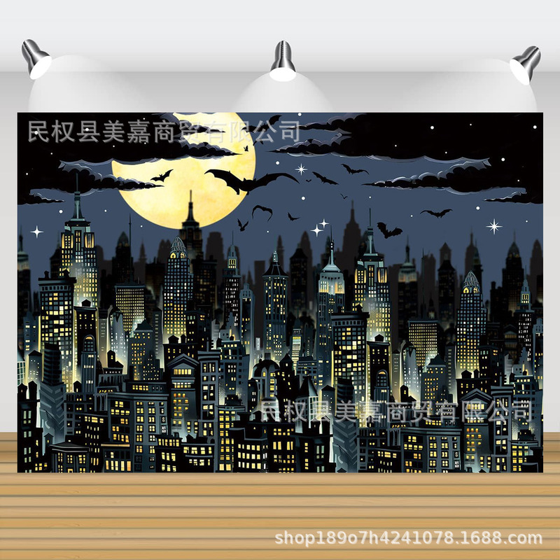 Cross-Border Hot Selling Black Cloud City Building Theme Photography Banner Kidsren's Birthday Party Party Photo Decoration Cross-Border Hot Selling Black Cloud City Building Theme Photography Banner Kidsren's Birthday Party Party Photo Decoration