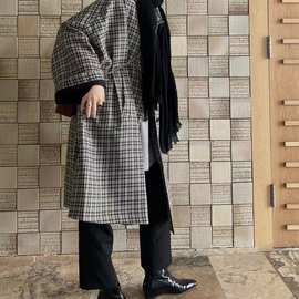 浮琳2023 设计师款 时髦韩系气质复古格纹廓形宽松风衣中长外套女