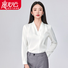 白色衬衫女套头春西装内搭教师面试套装正装女士雪纺V领职业衬衣