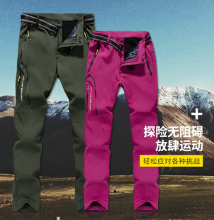 Cross-border Live Autumn and Winter Charge Pants fleece-lined Thickened Outdoor Windproof Waterproof Warm Soft Shell Pants for Men and Women Mountaineering Pants