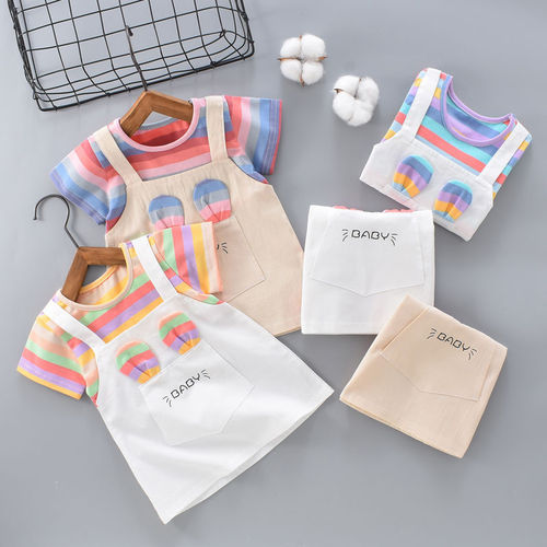 2024 New Girls Dress Summer New Style Pure Cotton Thin Summer Short Sleeve Girls and Children's Dress