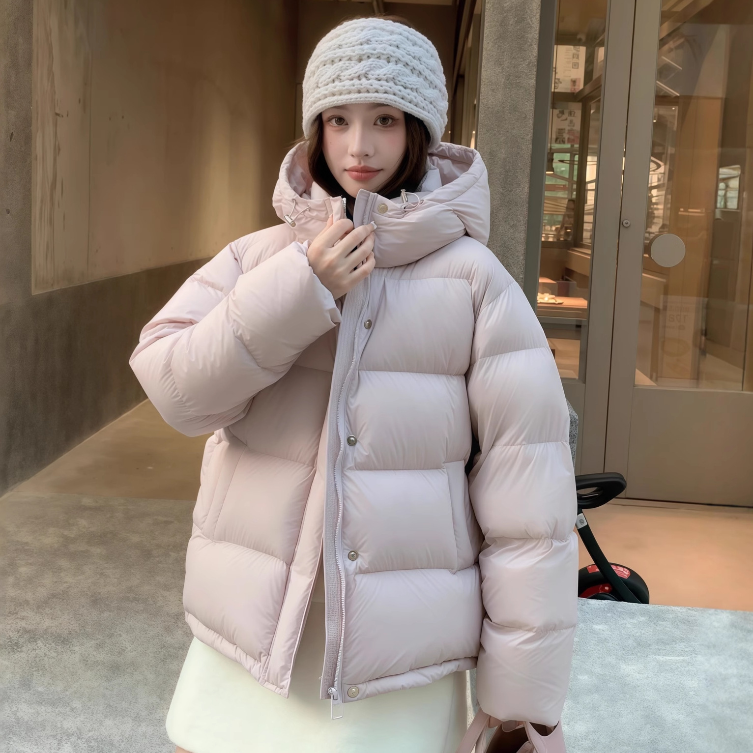 Versatile Short down Jacket for Women 2025 New 95 White Duck down Magnetic Buckle Petite Cloud Puff Hooded Thick Coat