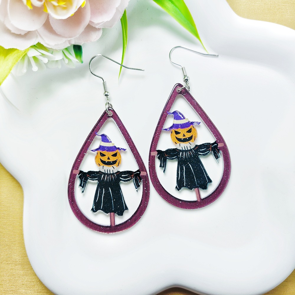 9g Weight Iron Ear Needle Material Drop Earrings Classification 1 Pair Quantity Holiday, Party Occasion Arylic Material Halloween Festival Floral, Bat Pattern Women's Gender Casual, Simple Style Style 1 Pair Halloween Casual Simple Style Floral Bat Arylic Drop Earrings 4