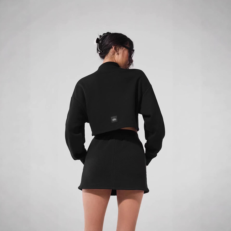 Kim Ji-Soo Style Alo Quiet Design Women's Half-High Collar Casual Loose Short Fleece Cropped Thick Sweatshirt
