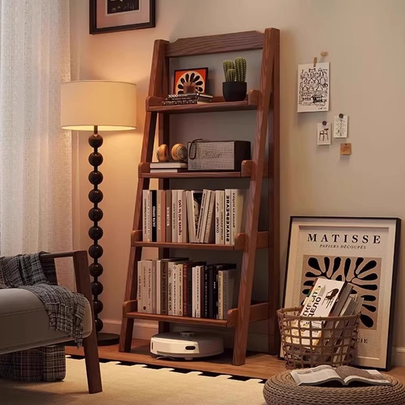 Estantería de estilo antiguo Estante trapezoidal de piso a techo Estante de pared de una pieza Estante de flores de balcón Estante de exhibición Estante de libros junto al escritorio