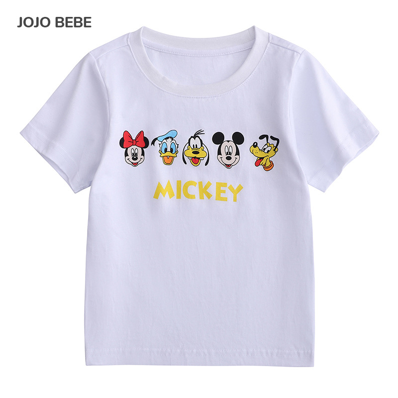 JOJO BEBE Ropa de niños europeos y americanos de verano nueva camiseta de los niños de algodón impreso cuello redondo manga corta de los niños camiseta de dibujos animados