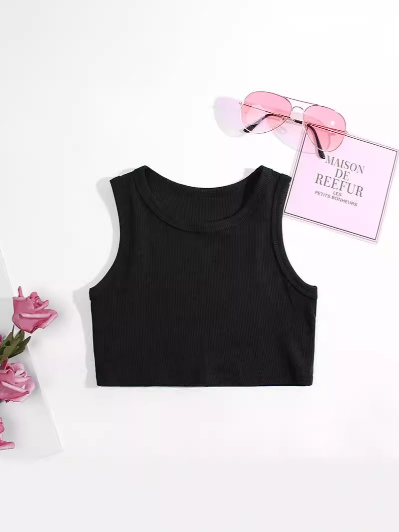 2026 chaleco de costilla de niñas ropa de niñas nuevas camisas de moda europea y americana sin mangas de algodón
