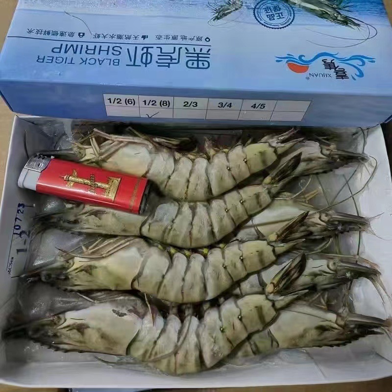 新鲜冷冻黑虎虾特大号虎头虾斑节虾活冻黑虎虾海鲜水产盒装批发