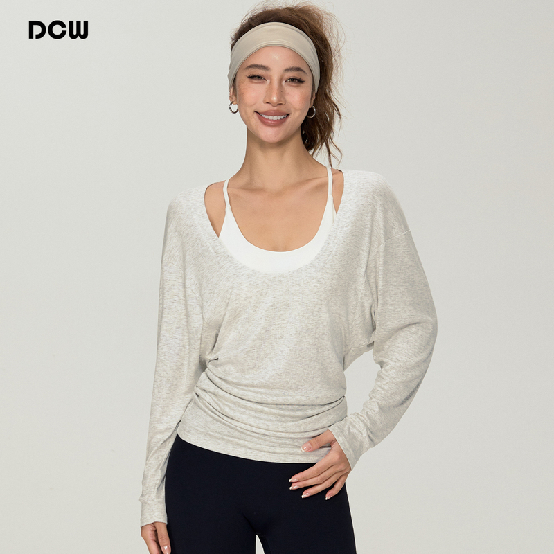 One-Piece Drop-Shipping Large U-Neck Batwing Sleeve Sports Cover-Up Loose Running Training Outerwear Fitness Pilates Yoga Wear