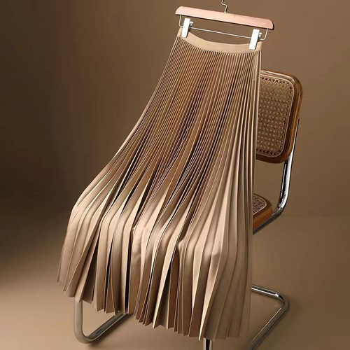 Silk Plain Color Pleated Skirt 2025 Summer Thin Mid-Length Knee-Length High-Waist A-Line Skirt