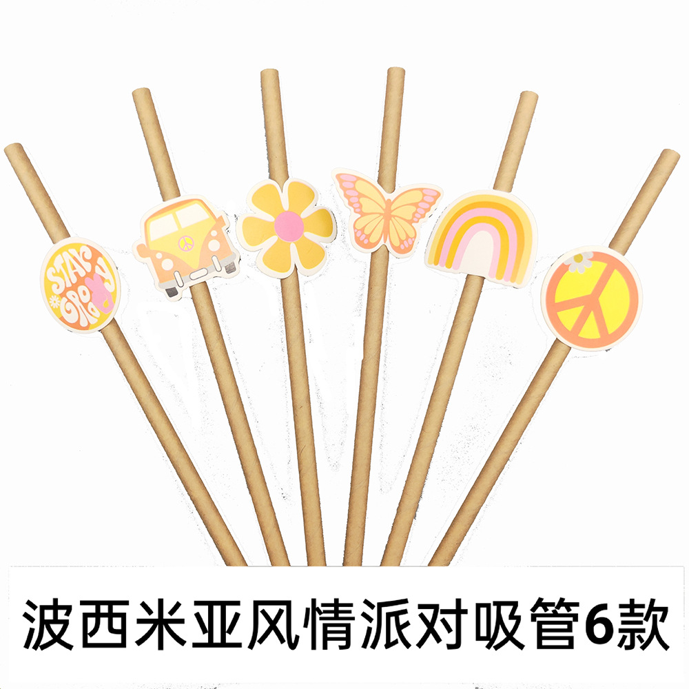 Estilo bohemio fiesta paja degradable papel paja barra bebida postre decoración paja TARJETA DE PAJA