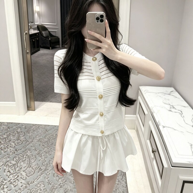 2026 Summer New Striped Knit Short-Sleeve Cardigan for Women, Slim Fit with Metal Buttons, Versatile and Fashionable Short Top 2026 Summer New Striped Knit Short-Sleeve Cardigan for Women, Slim Fit with Metal Buttons, Versatile and Fashionable Short Top