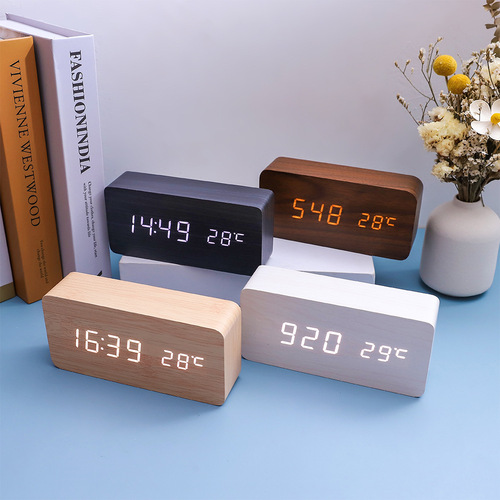 Creative Multifunction Sound Control Wooden Clock Home Simple Wood Clock Multifunction Student Gift Electronic Clock