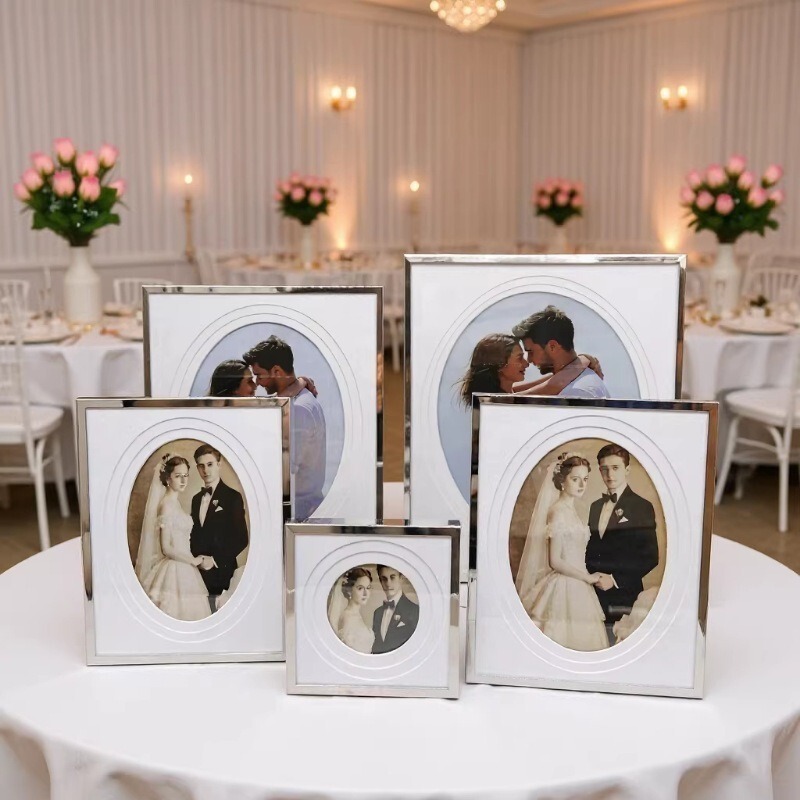 Simple Silver Metal Frame with Three-Layer Cardboard Inserts, Soft-Style Minimalist Photo Frame for Tabletop Display