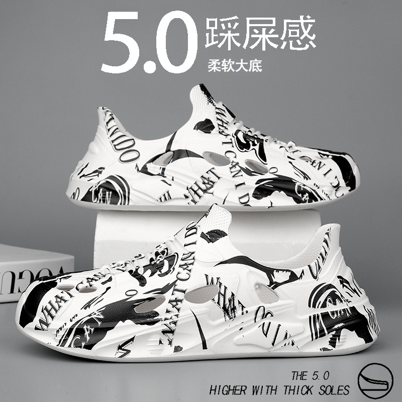 2025 zapatos de verano para hombres con agujeros de altura, nuevas zapatillas de playa de suela blanda antideslizantes y desodorantes, sandalias y zapatillas deportivas de suela gruesa