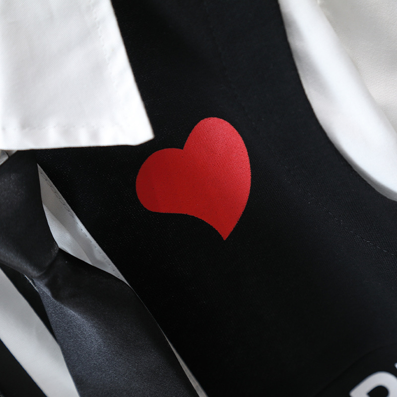 5918 traje de camisa para niños 2025 primavera y otoño nuevo estilo camisa de costura a rayas para niños traje de dos piezas de otoño para niños