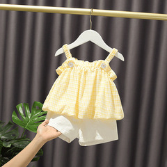 Baby girl summer suit one-year-old girl Internet celebrity suit 0 style 3 children summer Korean version two pieces of suspenders