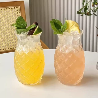 透明菠萝杯果汁玻璃杯 吸管冷饮杯简约水杯 家用玻璃单层杯冷萃杯